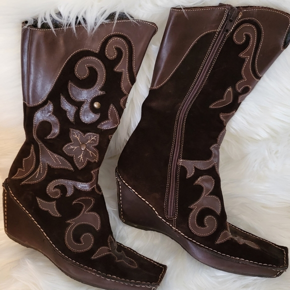 Pons Quintana tall suede and leather western wedge boots 6.5 - Picture 2 of 8